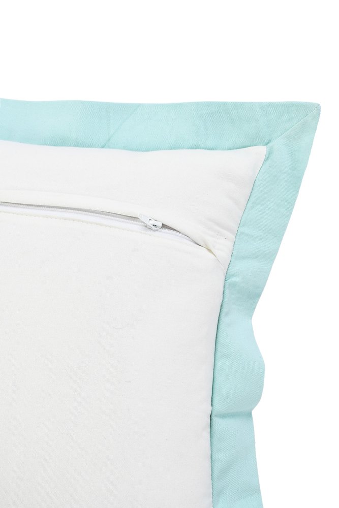 14" X 36" White And Blue Lumbar Cotton Throw Pillow Cover