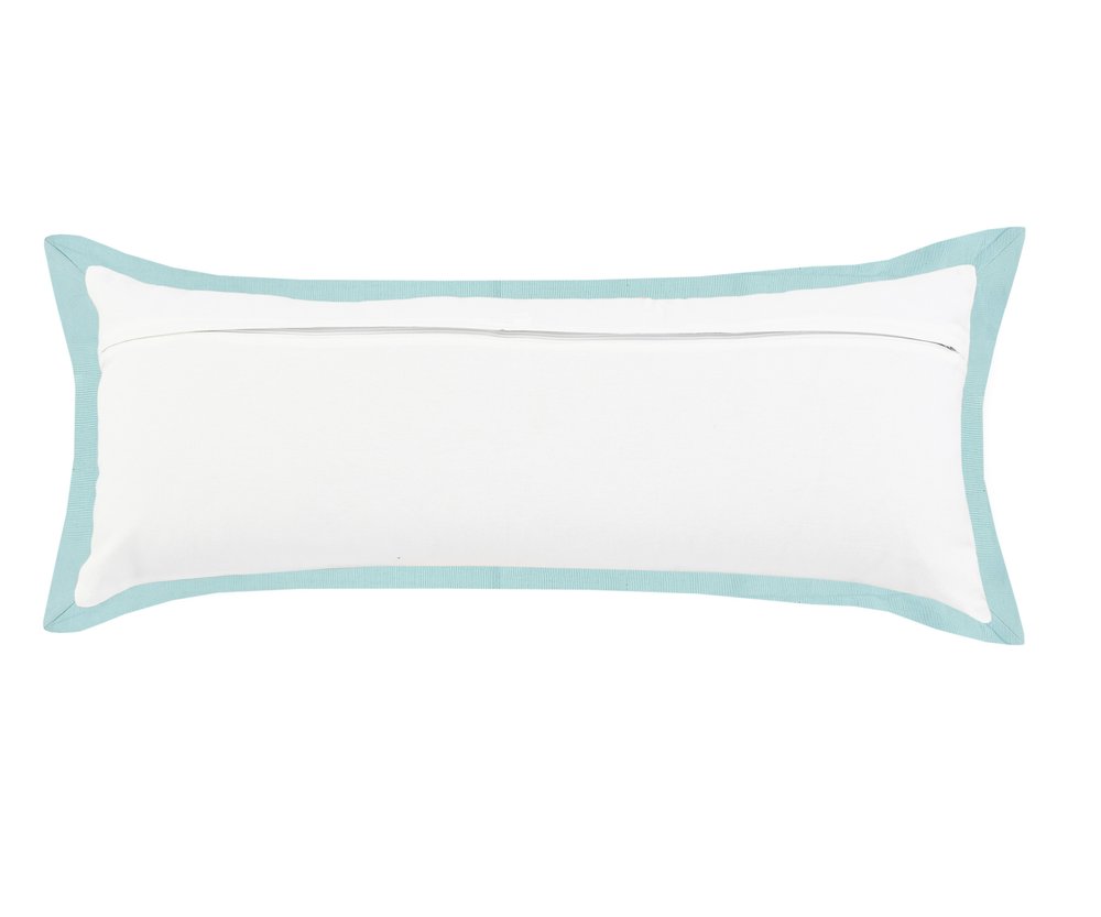 14" X 36" White And Blue Lumbar Cotton Throw Pillow Cover