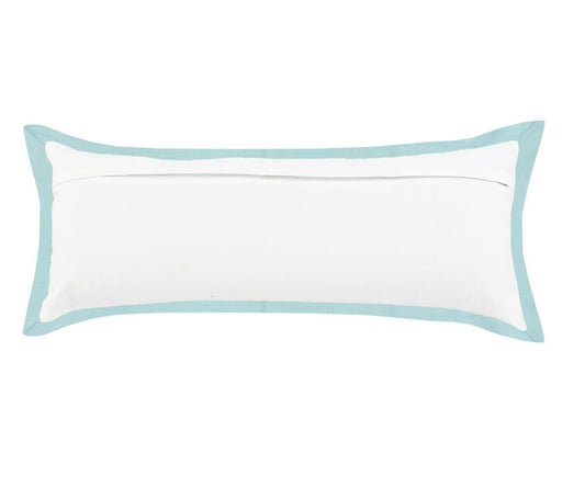 14" X 36" White And Blue Lumbar Cotton Throw Pillow Cover