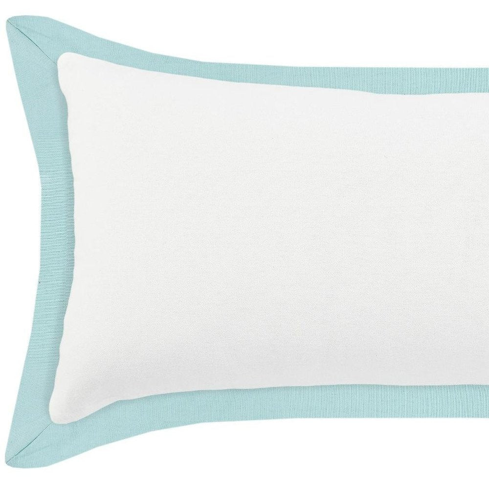 14" X 36" White And Blue Lumbar Cotton Throw Pillow Cover