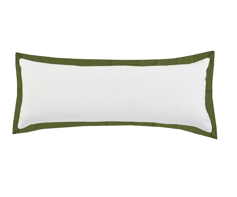 14" X 36" White And Green Lumbar Cotton Throw Pillow Cover