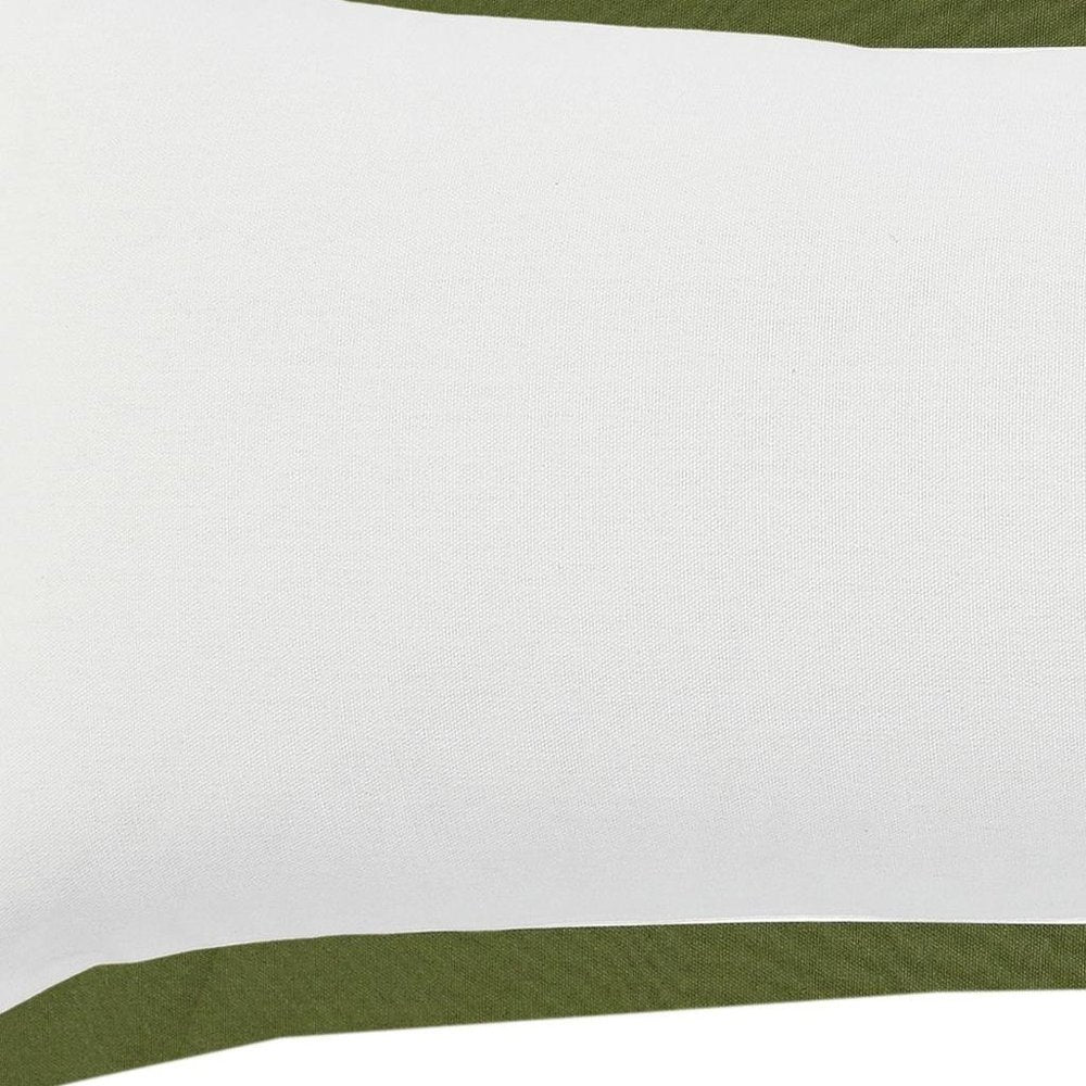 14" X 36" White And Green Lumbar Cotton Throw Pillow Cover