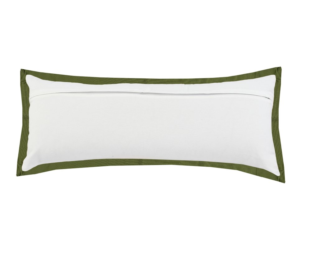 14" X 36" White And Green Lumbar Cotton Throw Pillow Cover