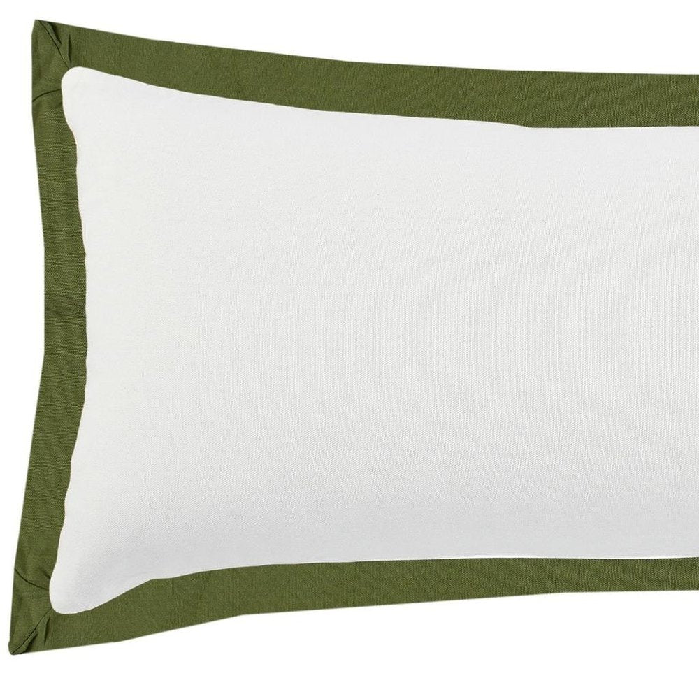 14" X 36" White And Green Lumbar Cotton Throw Pillow Cover