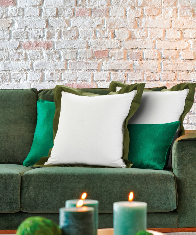 20" White And Green Cotton Throw Pillow Cover