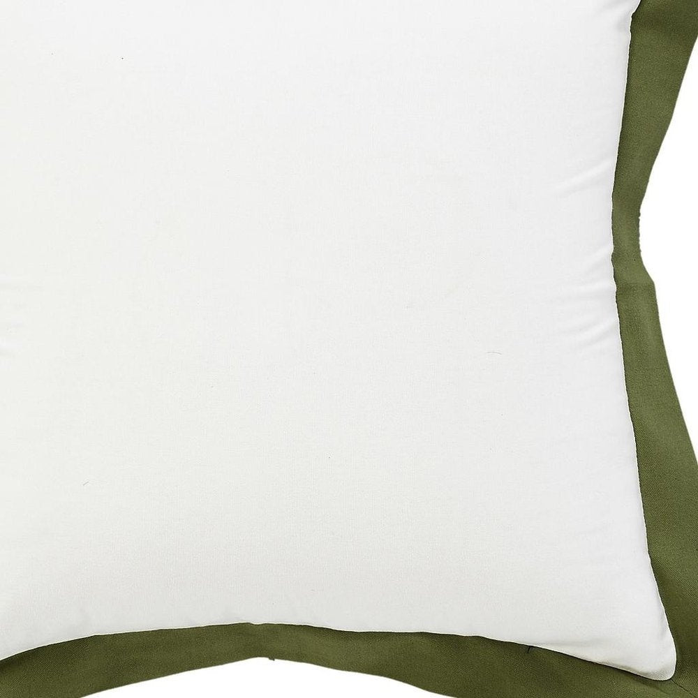 20" White And Green Cotton Throw Pillow Cover