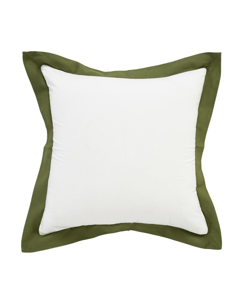 20" White And Green Cotton Throw Pillow Cover