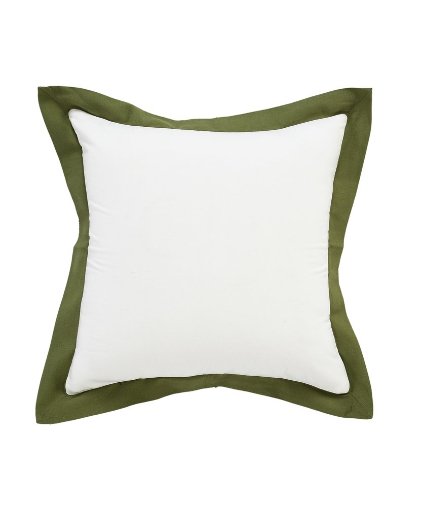 20" White And Green Cotton Throw Pillow Cover