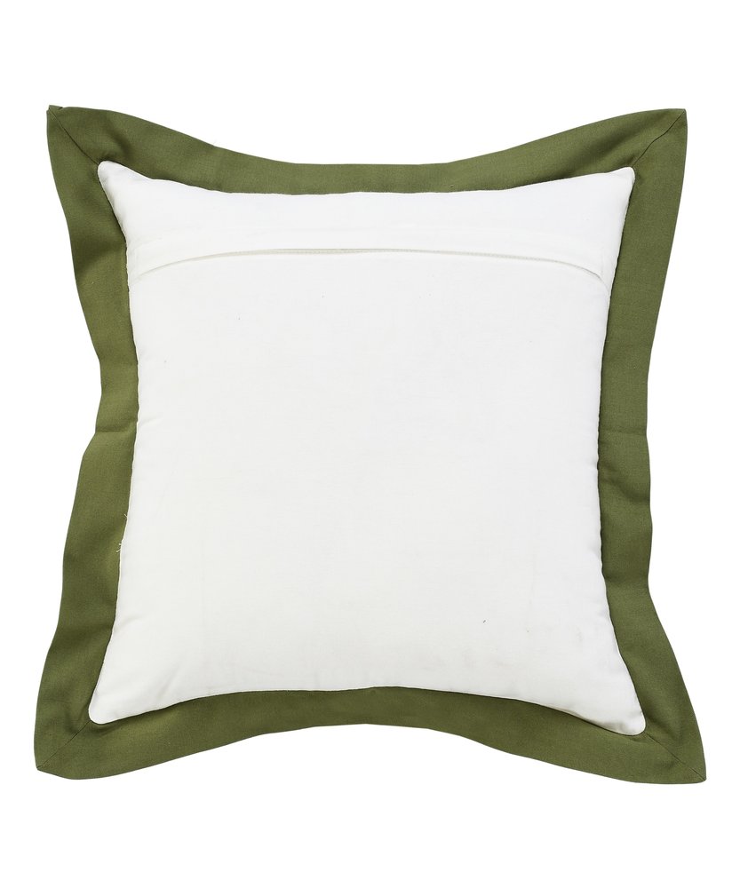 20" White And Green Cotton Throw Pillow Cover