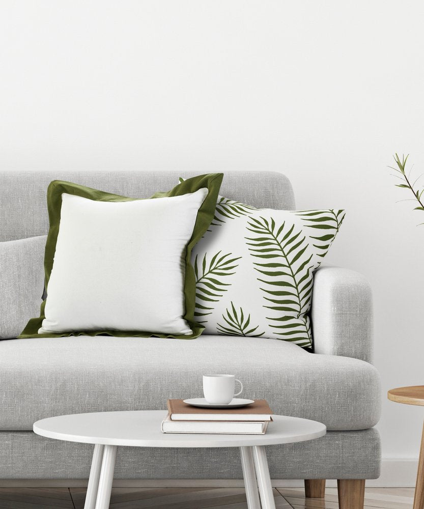 20" White And Green Cotton Throw Pillow Cover