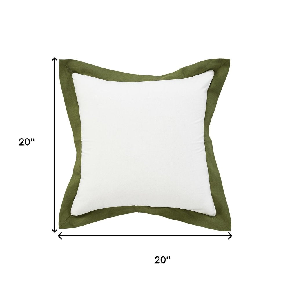 20" White And Green Cotton Throw Pillow Cover