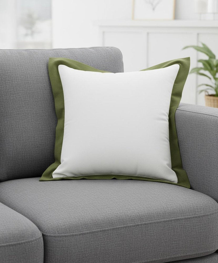 20" White And Green Cotton Throw Pillow Cover