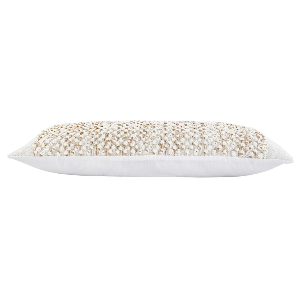 14" X 36" White And Beige Lumbar Geometric Cotton Blend Throw Pillow Cover with Texture