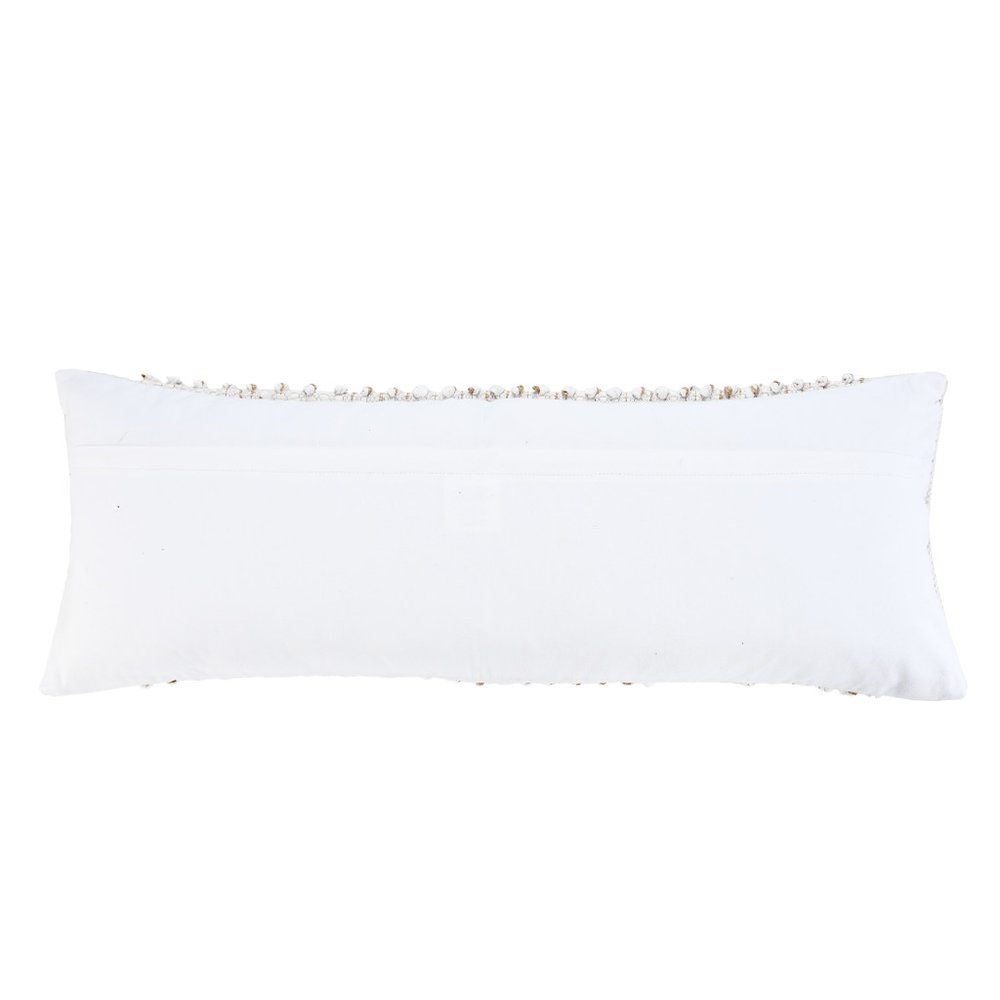 14" X 36" White And Beige Lumbar Geometric Cotton Blend Throw Pillow Cover with Texture