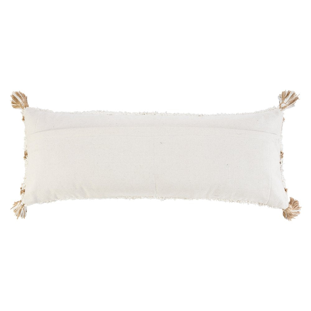 14" X 36" Ivory And Beige Lumbar Geometric Cotton Blend Throw Pillow Cover