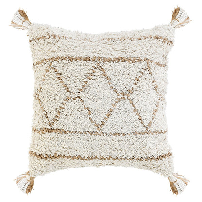 20" Ivory And Beige Geometric Cotton Blend Throw Pillow Cover