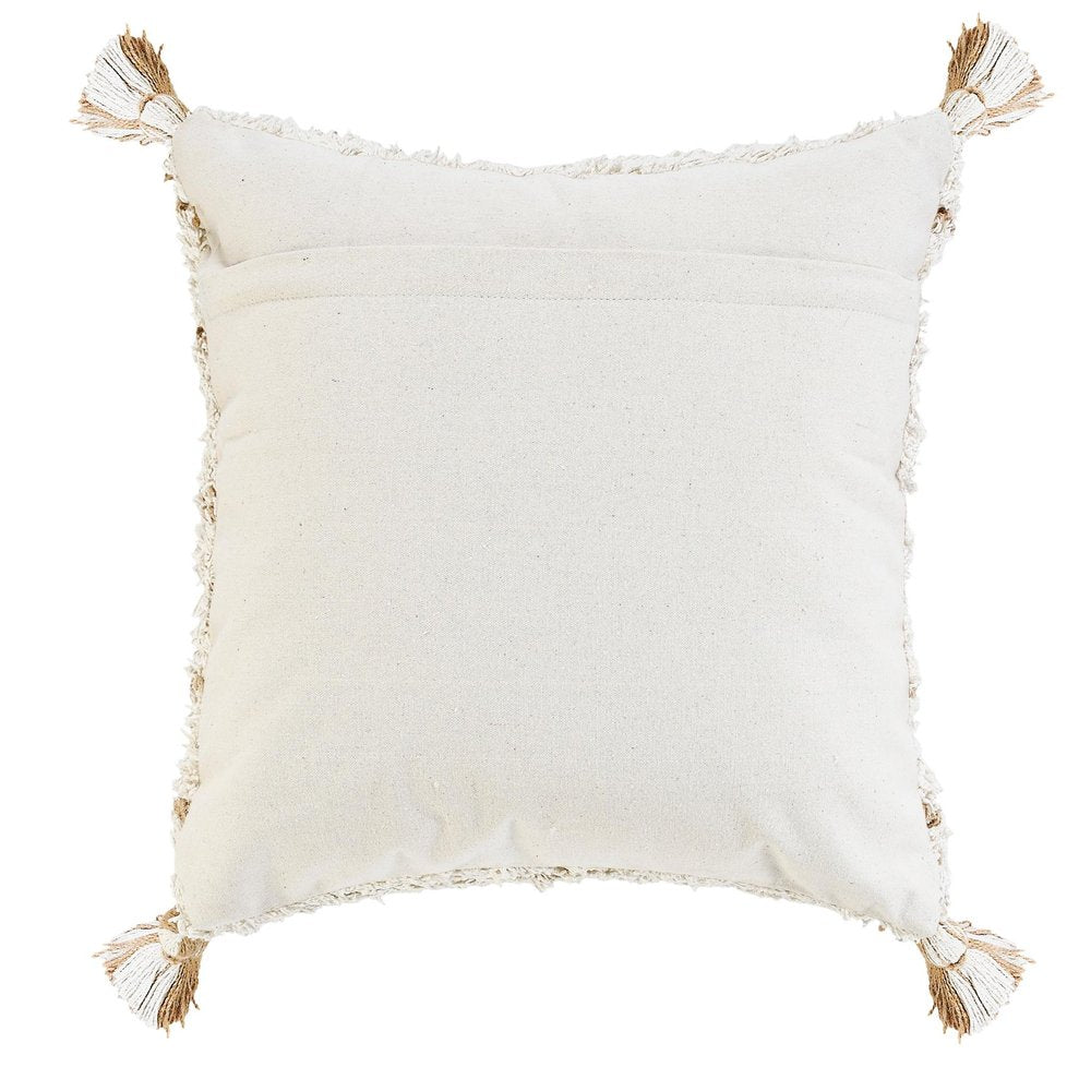 20" Beige And Ivory Geometric Cotton Blend Throw Pillow Cover with Tassels