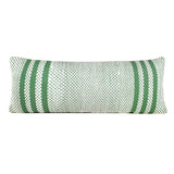 14" X 36" Green And White Lumbar Striped Cotton Blend Throw Pillow Cover