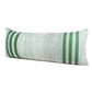 14" X 36" Green And White Lumbar Striped Cotton Blend Throw Pillow Cover