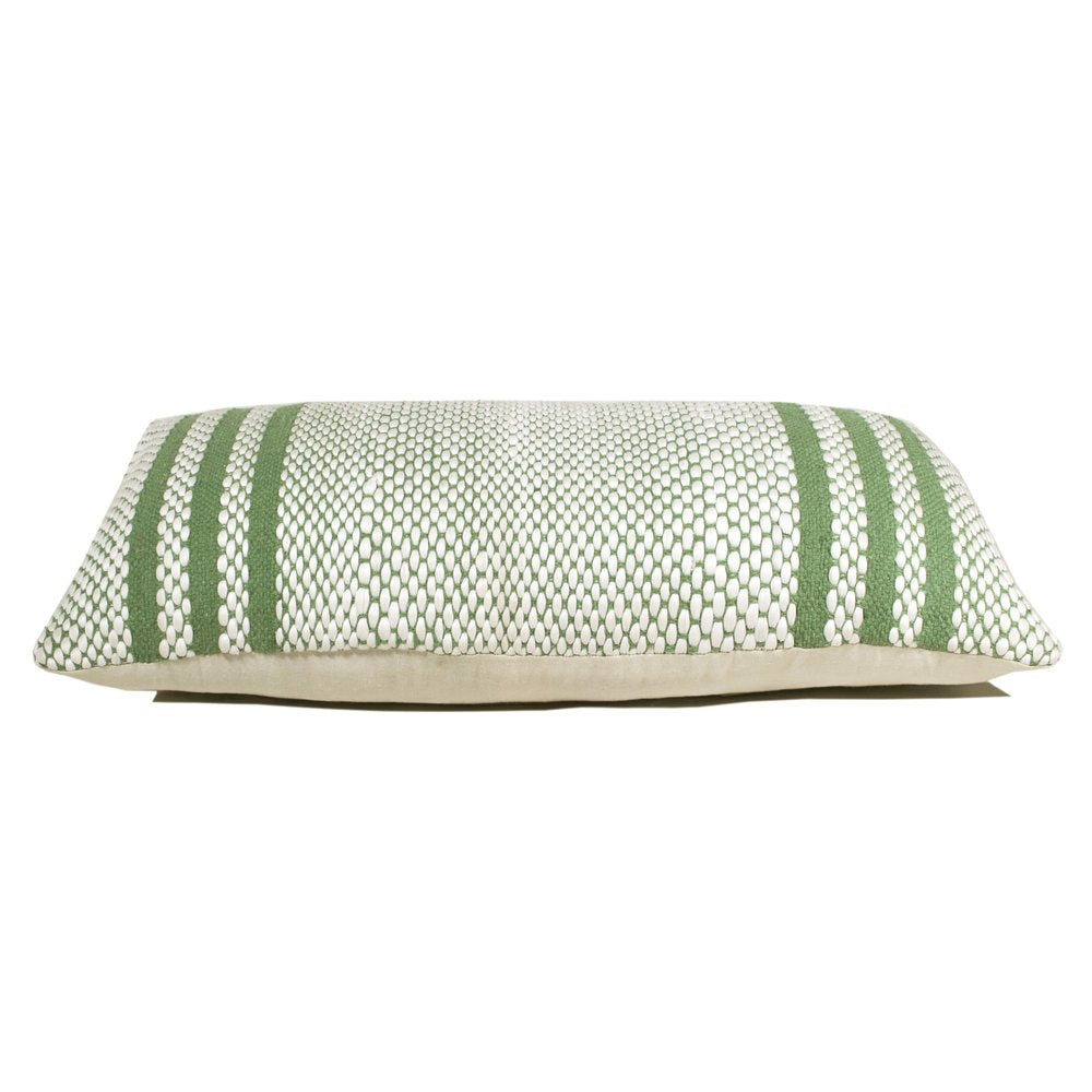 14" X 36" Green And White Lumbar Striped Cotton Blend Throw Pillow Cover