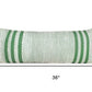 14" X 36" Green And White Lumbar Striped Cotton Blend Throw Pillow Cover