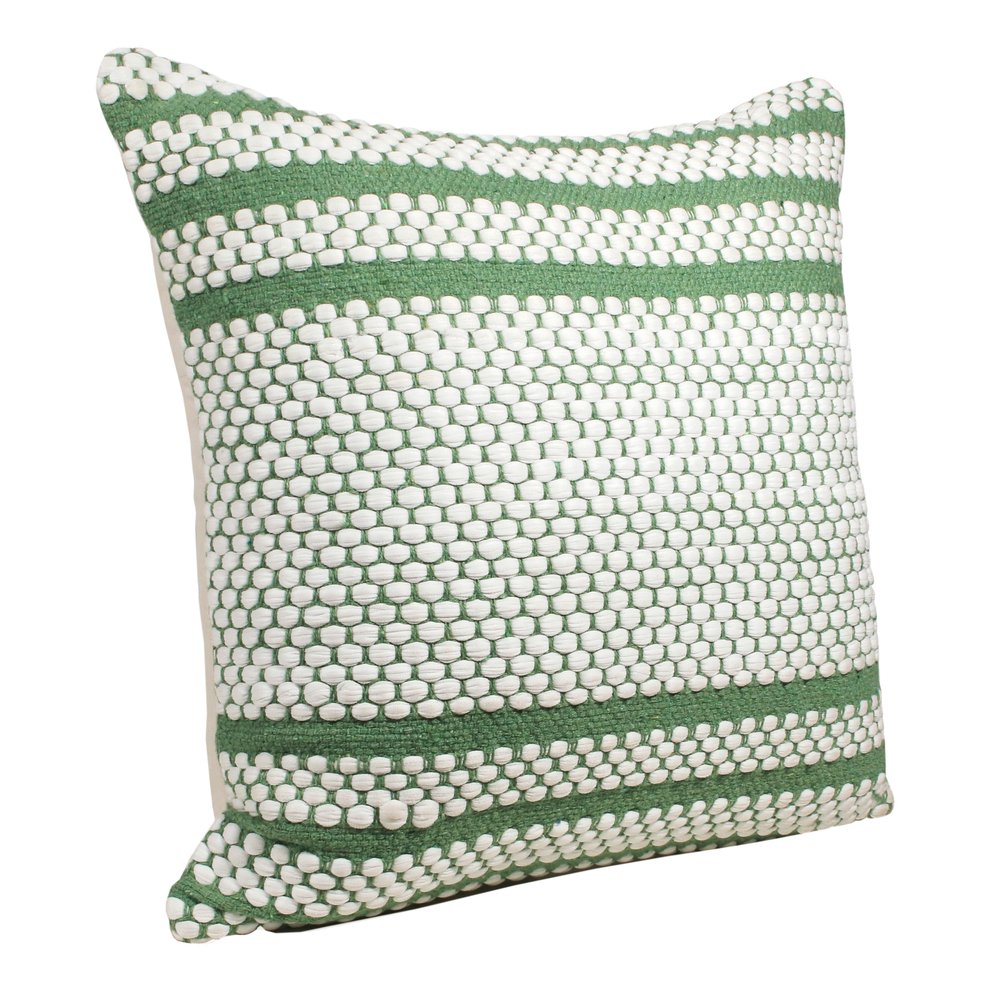 20" Green And White Striped Cotton Blend Throw Pillow Cover