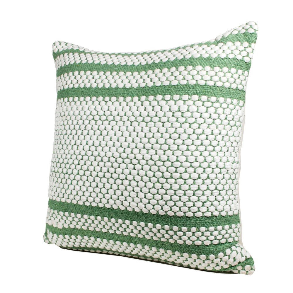 20" Green And White Striped Cotton Blend Throw Pillow Cover