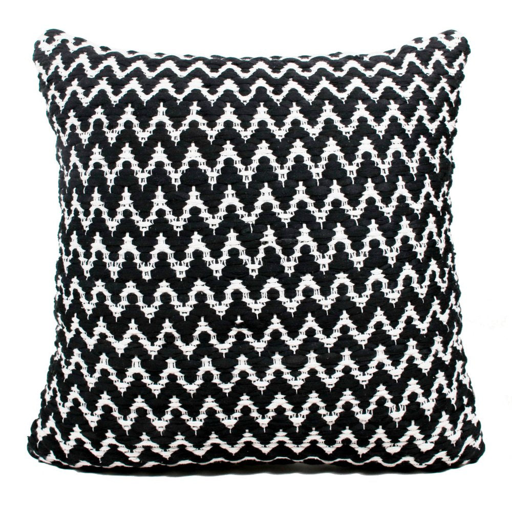 20" Black And White Chevron Cotton Blend Throw Pillow Cover