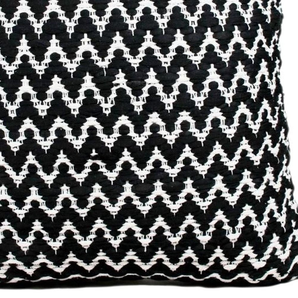 20" Black And Ivory Chevron Cotton Blend Throw Pillow Cover