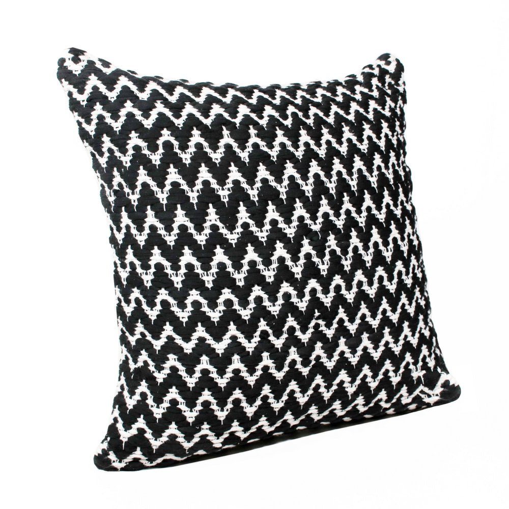20" Black And White Chevron Cotton Blend Throw Pillow Cover