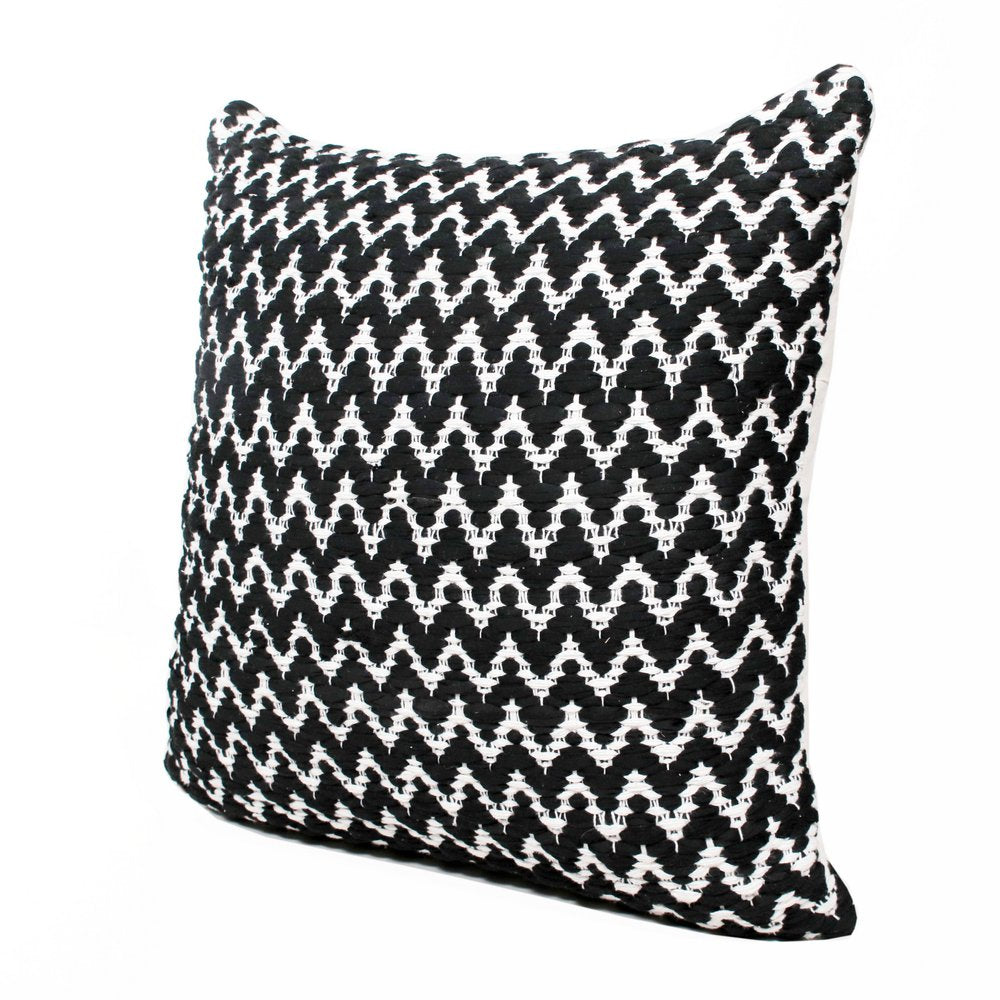 20" Black And White Chevron Cotton Blend Throw Pillow Cover