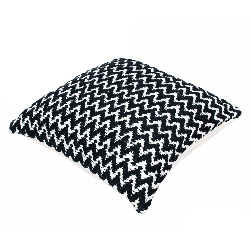 20" Black And White Chevron Cotton Blend Throw Pillow Cover