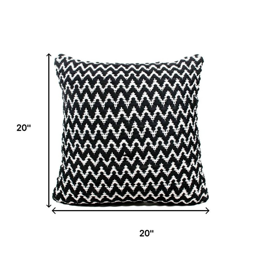 20" Black And Ivory Chevron Cotton Blend Throw Pillow Cover