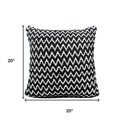 20" Black And Ivory Chevron Cotton Blend Throw Pillow Cover