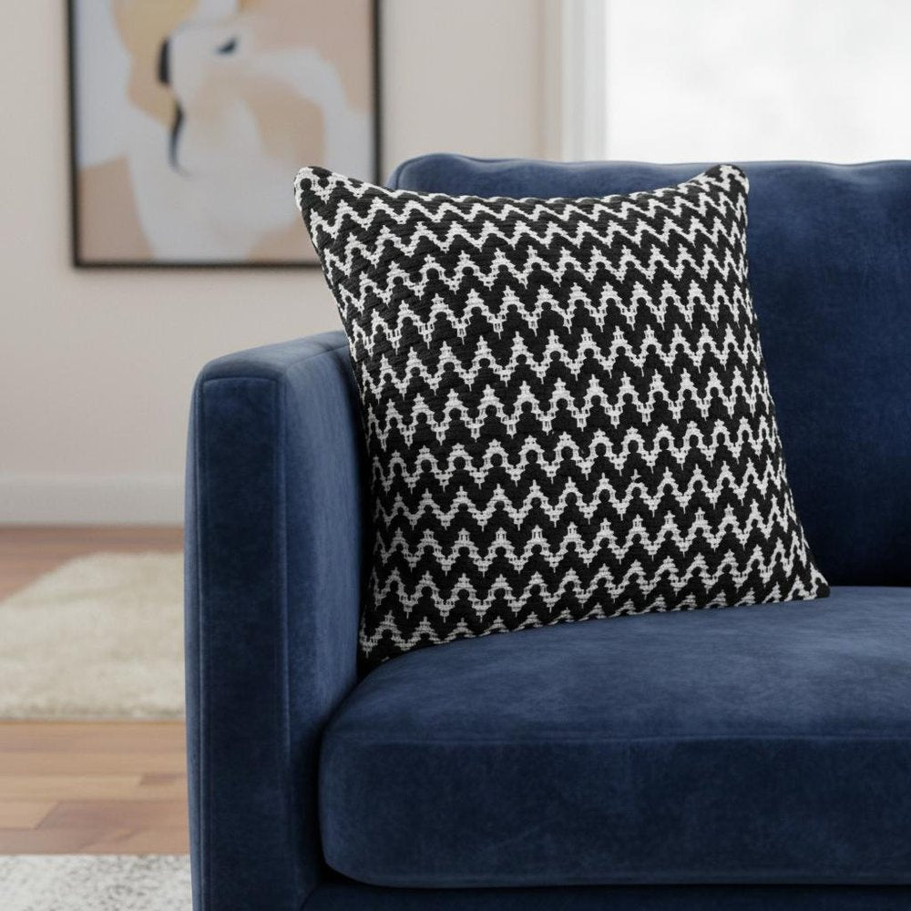 20" Black And Ivory Chevron Cotton Blend Throw Pillow Cover