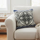 20" Blue Ivory And Black Geometric Cotton Blend Throw Pillow Cover