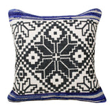 20" Blue Ivory And Black Geometric Cotton Blend Throw Pillow Cover