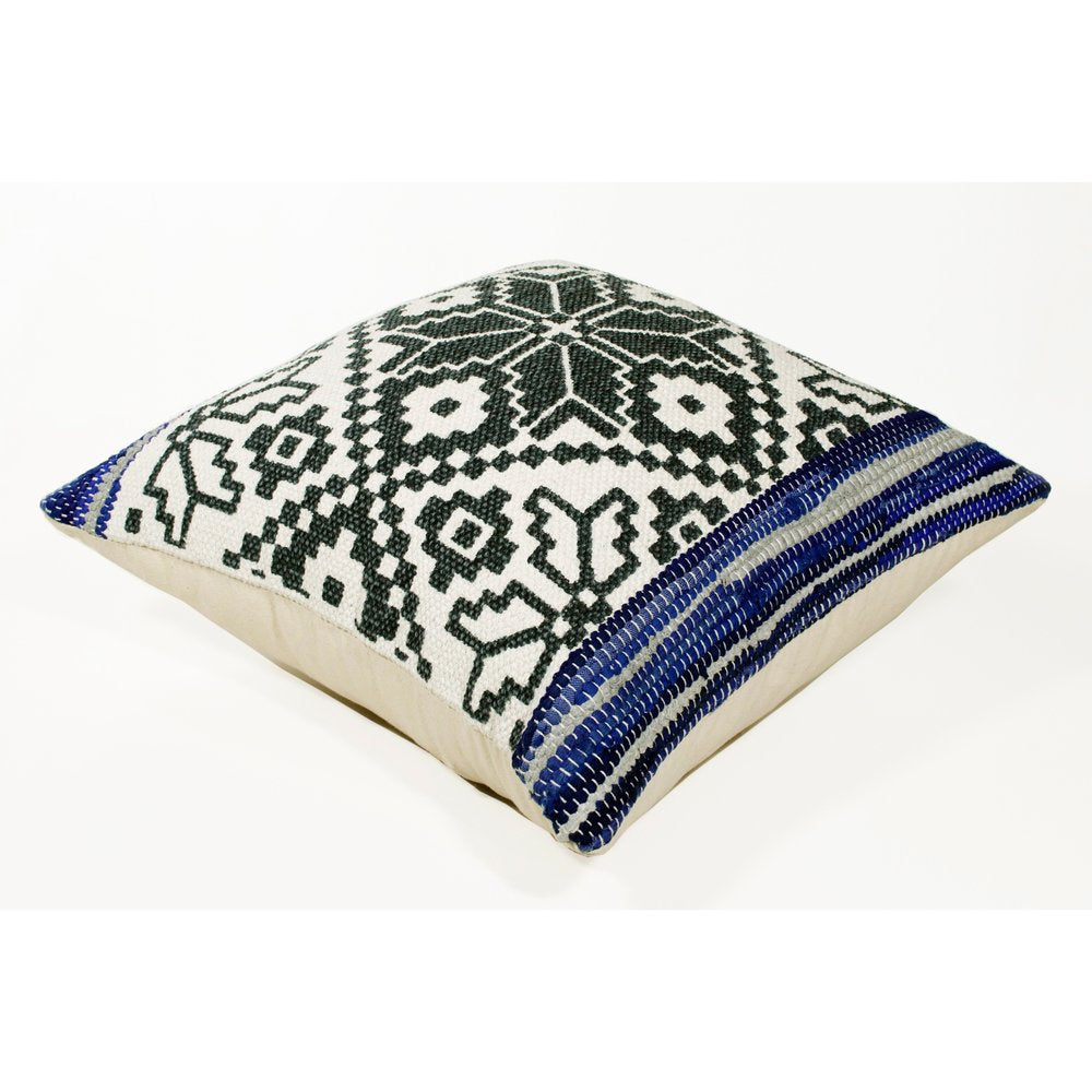 20" Blue And Gray Geometric Cotton Blend Throw Pillow Cover
