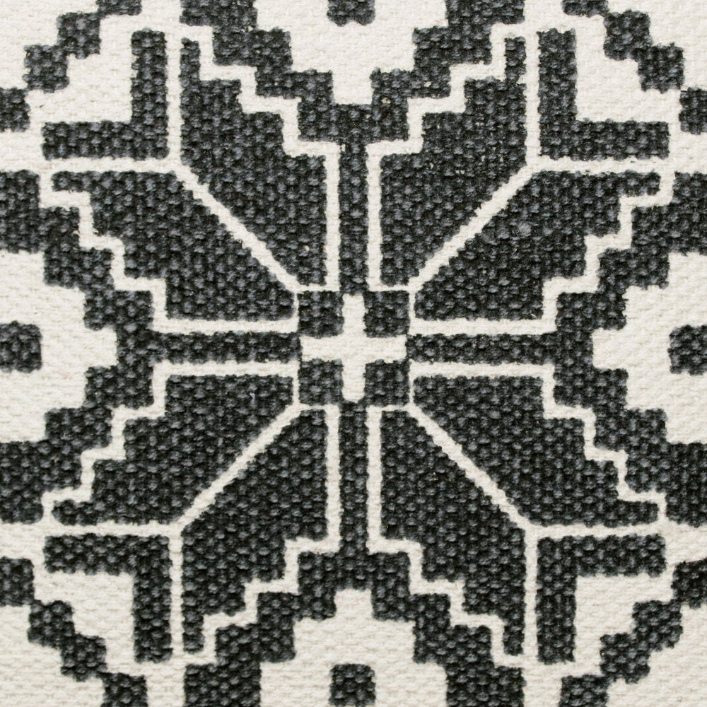 20" Blue Ivory And Black Geometric Cotton Blend Throw Pillow Cover