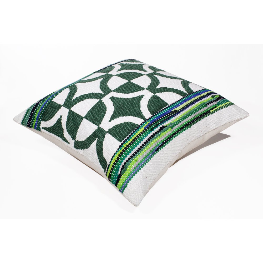 20" Green And White Diamond Cotton Blend Throw Pillow Cover