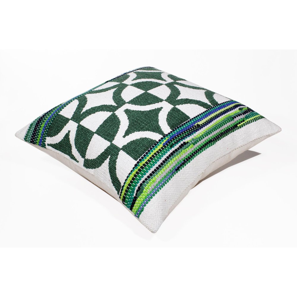 20" Green And Ivory Diamond Cotton Blend Throw Pillow Cover