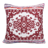 20" Red And Ivory Medallion Cotton Blend Throw Pillow Cover