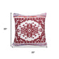 20" Red And White Medallion Cotton Blend Throw Pillow Cover