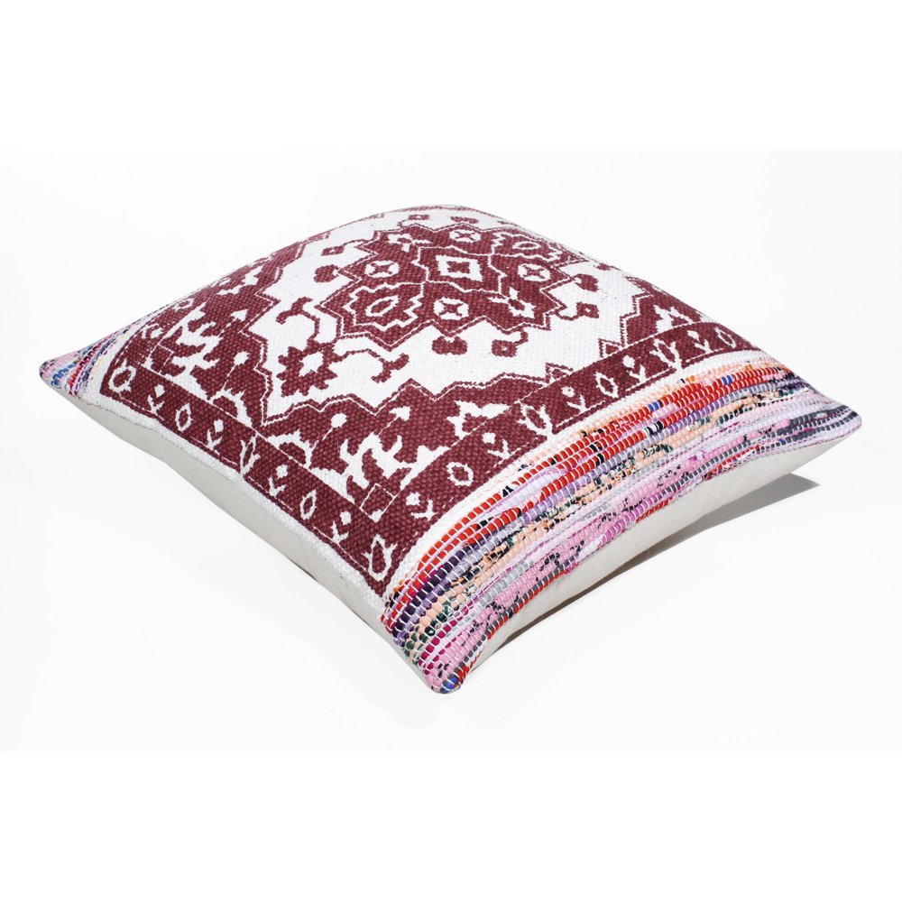 20" Red And Ivory Medallion Cotton Blend Throw Pillow Cover