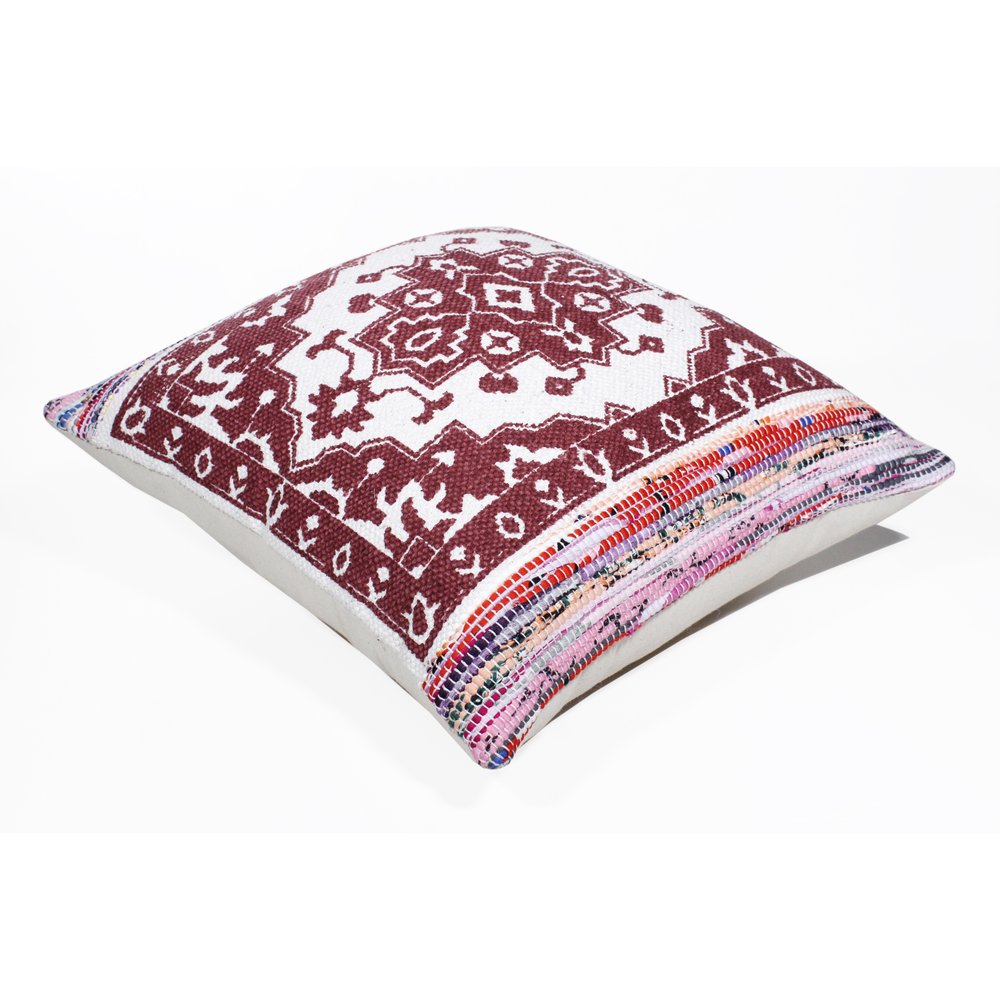 20" Red And Ivory Medallion Cotton Blend Throw Pillow Cover