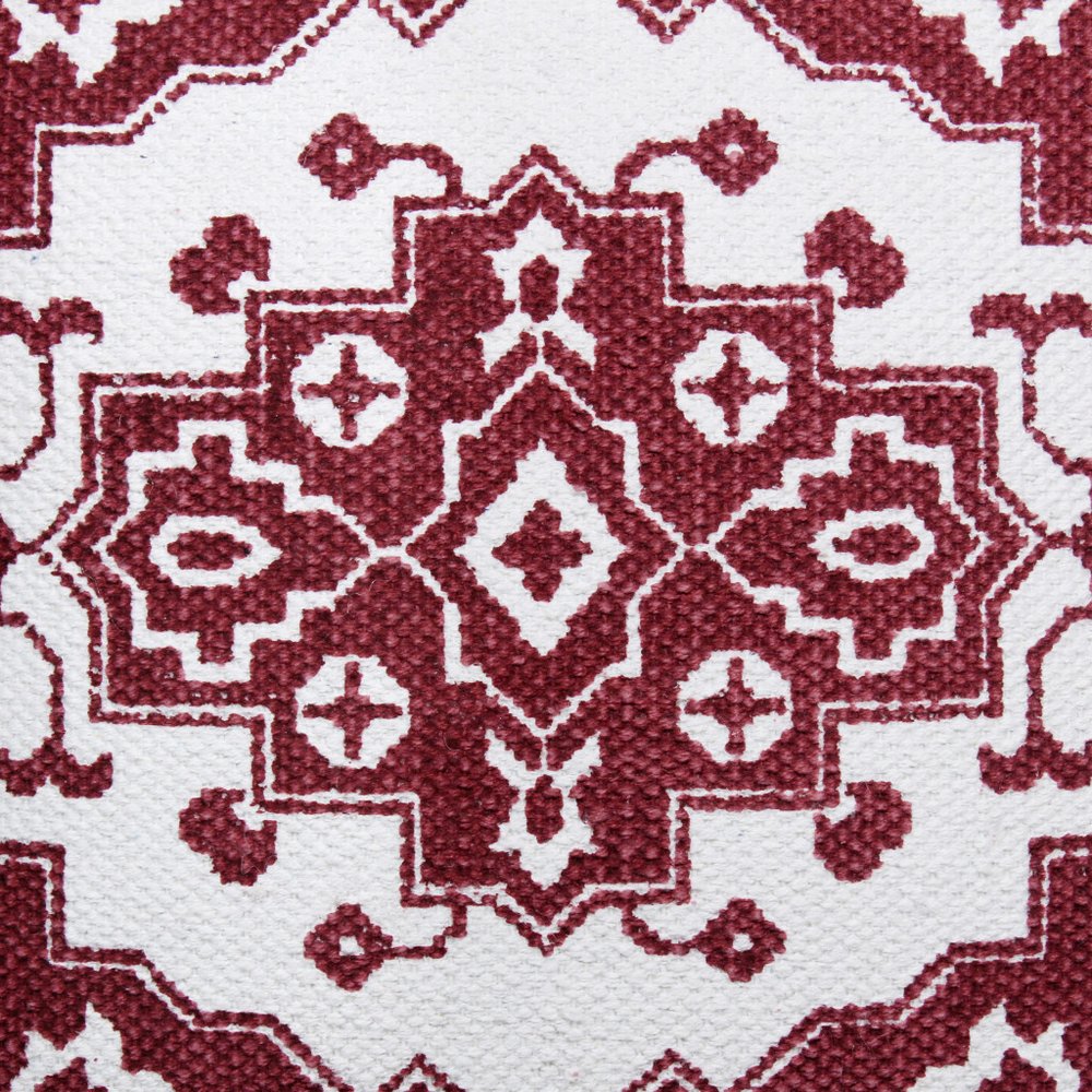 20" Red And Ivory Medallion Cotton Blend Throw Pillow Cover