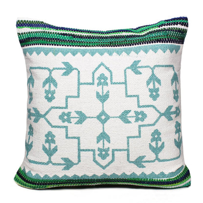 20" Blue And White Floral Cotton Blend Throw Pillow Cover