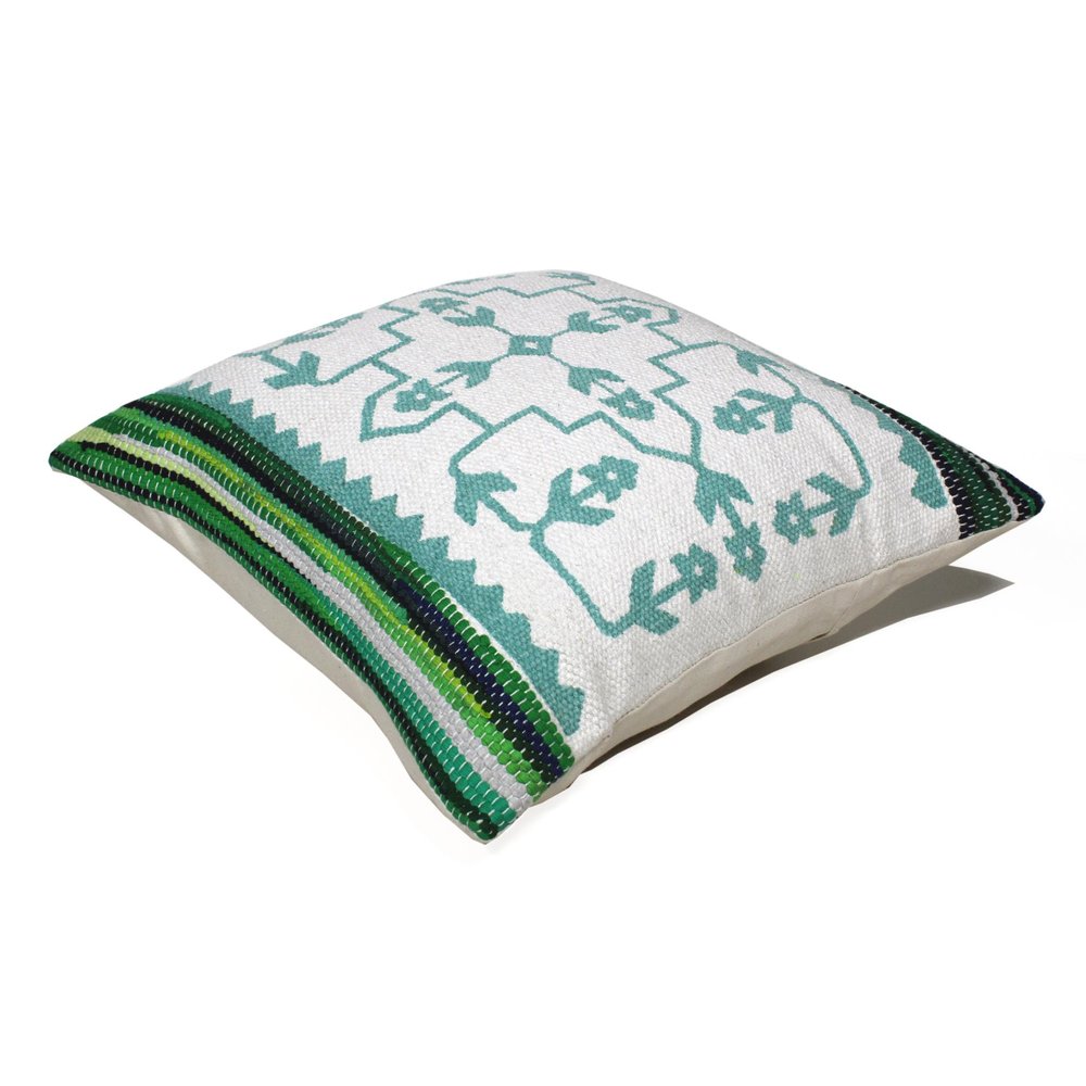 20" Green And Ivory Floral Cotton Blend Throw Pillow Cover