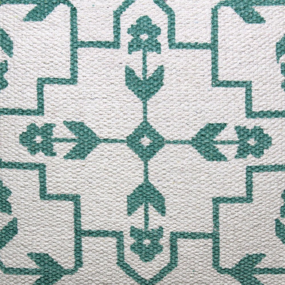 20" Green And Ivory Floral Cotton Blend Throw Pillow Cover