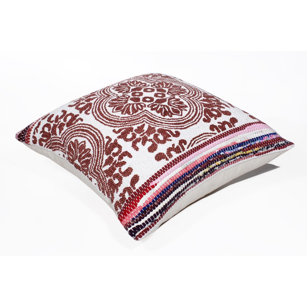 20" Red And White Medallion Cotton Blend Throw Pillow Cover